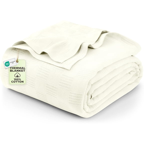 Utopia Bedding 100% Cotton Thermal Blanket Ivory King Size Soft, Lightweight, Breathable, Cozy Spring and Summer Blankets for Bed, Home Room Decor Gifts for Women and Men (90x108 Inches)