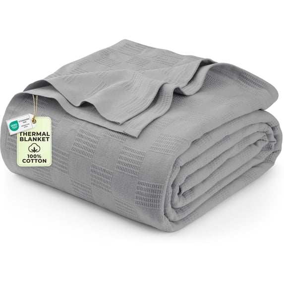 Utopia Bedding 100% Cotton Thermal Blanket Cool Grey Twin Size Soft, Lightweight, Breathable, Cozy Spring and Summer Blanket for Couch and Sofa, Home Room Decor Gifts for Women and Men (90x72 Inches)
