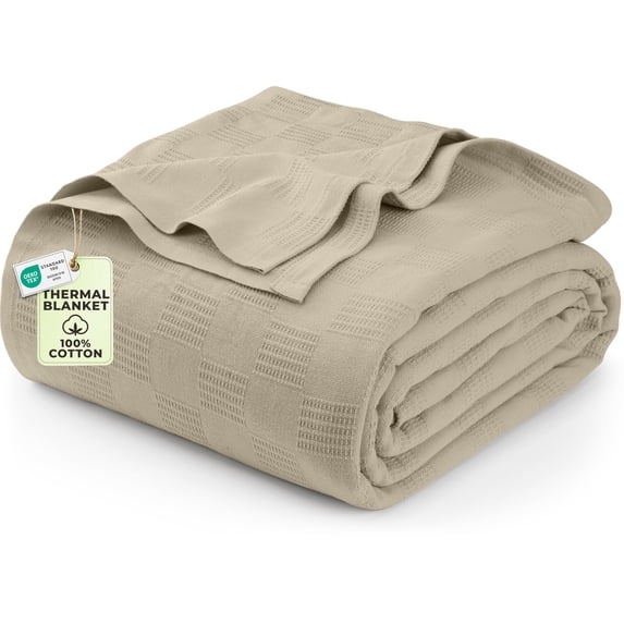 Utopia Bedding 100% Cotton Thermal Blanket Khaki King Size Soft, Lightweight, Breathable, Cozy Spring and Summer Blankets for Bed, Home Room Decor Gifts for Women and Men (90x108 Inches)