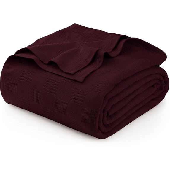 Utopia Bedding 100% Cotton Thermal Blanket Burgundy Queen Size Soft, Lightweight, Breathable, Cozy Spring and Summer Blankets for Bed, Home Room Decor Gifts for Women and Men (90x90 Inches)