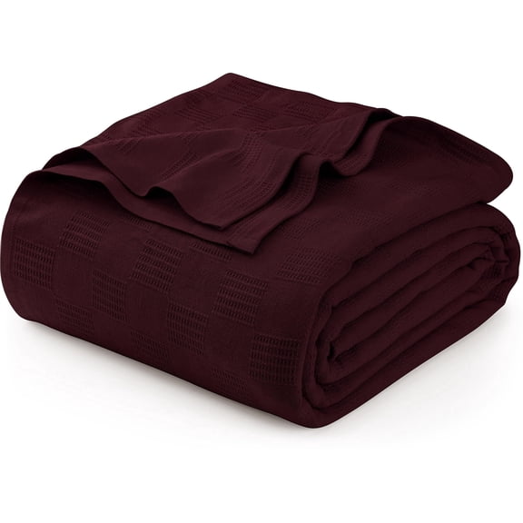 Utopia Bedding 100% Cotton Thermal Blanket Burgundy Queen Size Soft, Lightweight, Breathable, Cozy Spring and Summer Blankets for Bed, Home Room Decor Gifts for Women and Men (90x90 Inches)
