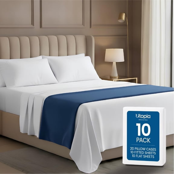 Bulk 10-Pack 4 Piece Full Sheet Set For Hotel, Resort & Motel, White