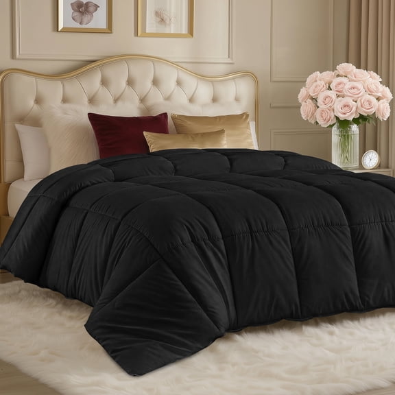 Utopia Bedding Comforters King Size, All Season Duvet Insert, Down Alternative Box Stitched Bed Comforter with Corner Tabs, Machine Washable (Black)
