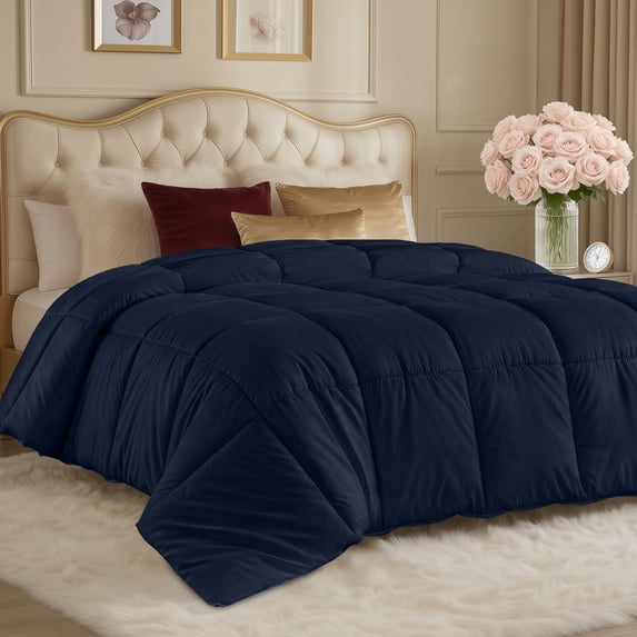 Utopia Bedding Comforters Twin Size, All Season Duvet Insert, Down Alternative Box Stitched Bed Comforter with Corner Tabs, Machine Washable (Navy)