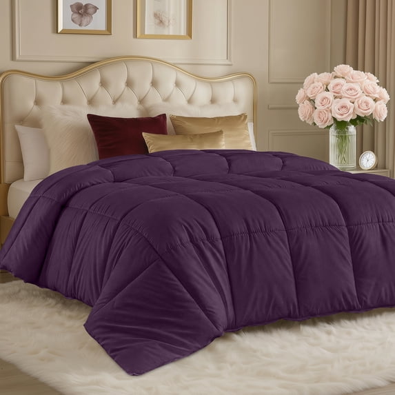 Utopia Bedding Comforters Twin Size, All Season Duvet Insert, Down Alternative Box Stitched Bed Comforter with Corner Tabs, Machine Washable (Plum)