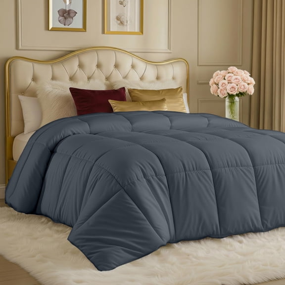 Utopia Bedding Comforters King Size, All Season Duvet Insert, Down Alternative Box Stitched Bed Comforter with Corner Tabs, Machine Washable (Grey)