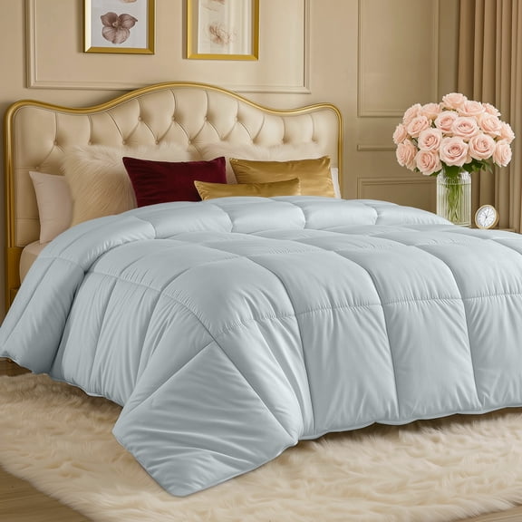 Utopia Bedding Comforters Twin Size, All Season Duvet Insert, Down Alternative Box Stitched Bed Comforter with Corner Tabs, Machine Washable (Light Grey)