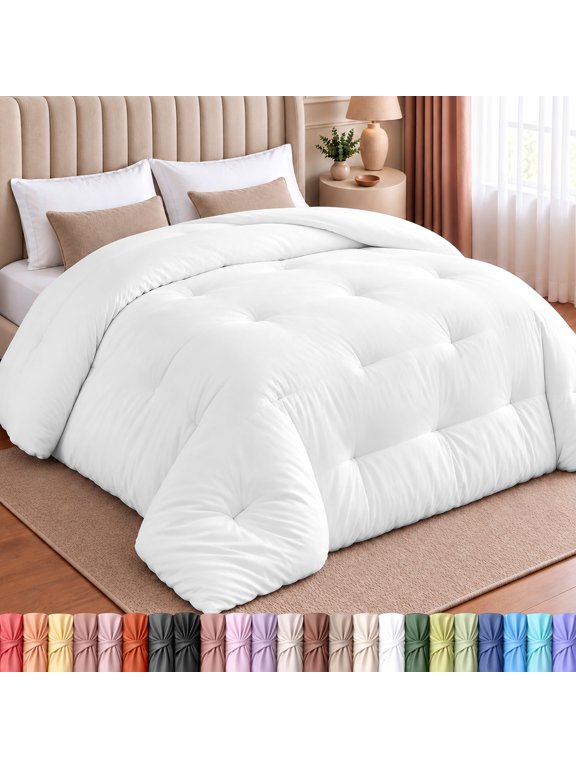 Comforters Queen Size, All Season Duvet Insert, Down Alternative Queen Comforter with Corner Tabs, Machine Washable Bed Comforter 88 x 88 Inches (White)