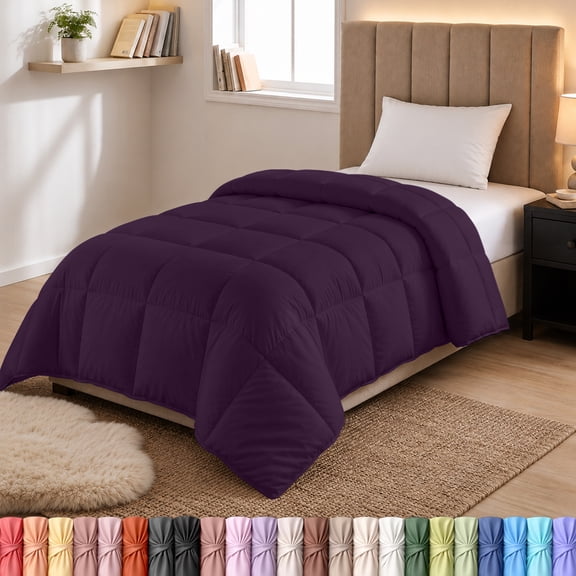 Utopia Bedding Comforters Twin Size, All Season Duvet Insert, Down Alternative Box Stitched Bed Comforter with Corner Tabs, Machine Washable (Plum)
