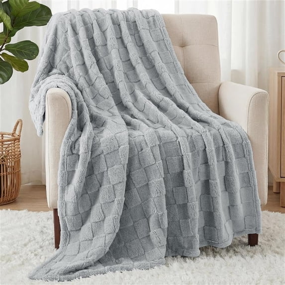 Utopia Bedding Cool Grey Checkered Fleece Throw Blanket for Couch, Sofa, Soft Plush Cozy Blanket for Women and Men Home Decor, Ultra Comfy Travel-Friendly Throws, 50x60 Inches