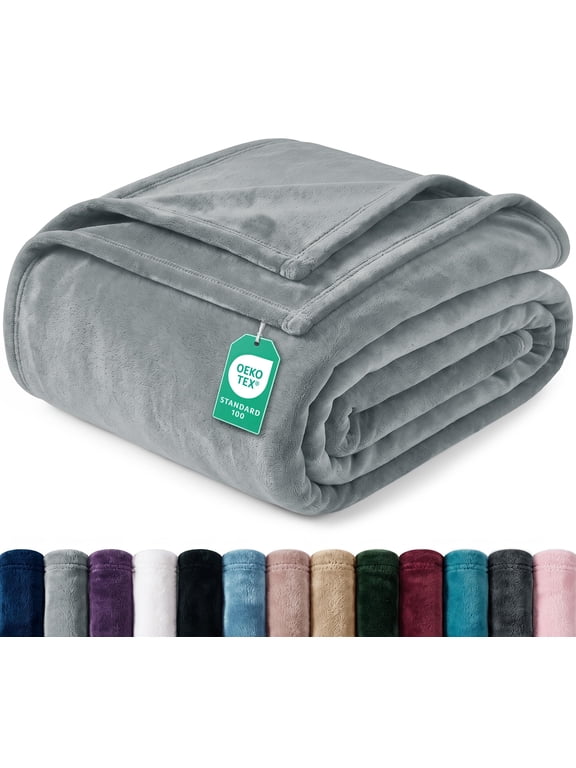 Cool Grey Fleece Blanket Queen Size Fuzzy Soft Anti-Static Microfiber Bed Blanket (90x90 Inch)