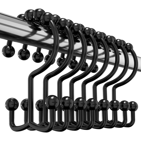 Utopia Bedding Double Glide Roller Shower Curtain Hooks, Double Sided Rings, Rust Proof Shower Curtain Hooks, Black