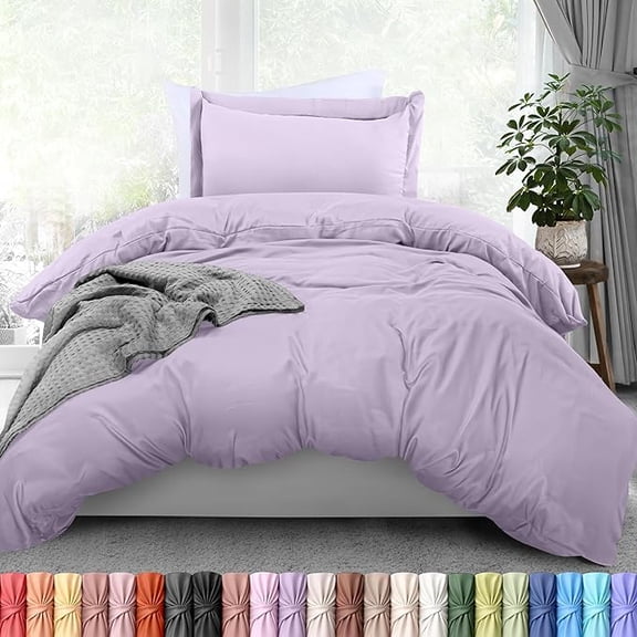 Utopia Bedding Duvet Cover Twin Size - 2 Piece with Zipper Closure - 1 Comforter Cover 68X90 Inches & 1 Pillow Sham 20X26 Inches, Lavender (Comforter Not Included)