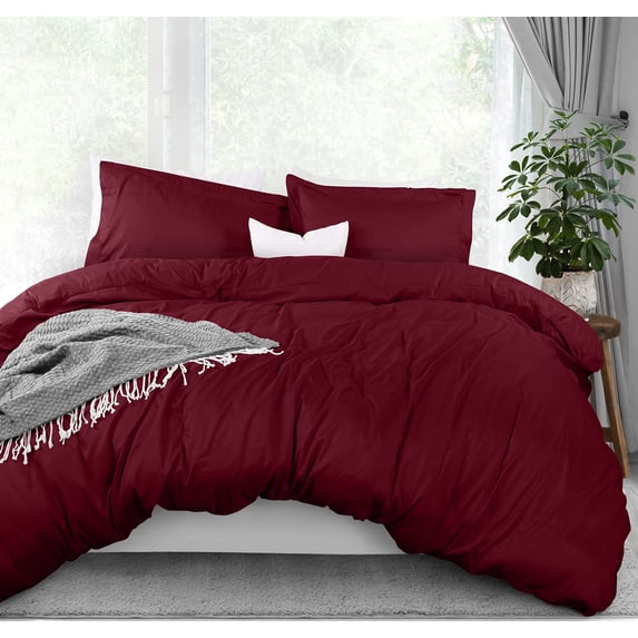 Utopia Bedding Duvet Cover Queen Size - 3 Piece with Zipper Closure - 1 Comforter Cover 90X90 Inches & 2 Pillow Shams 20X26 Inches, Burgundy (Comforter Not Included)