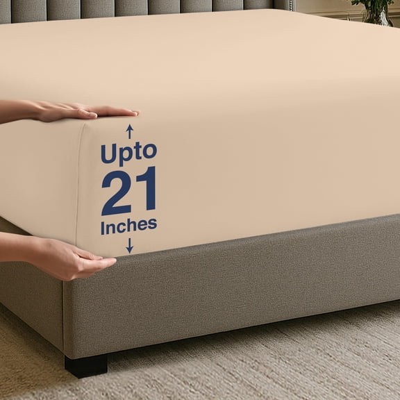 Utopia Bedding Extra Deep Pocket King Fitted Sheet, Fits up to 21 Inch Mattress - Hotel Luxury, Soft, Breathable and Comfy - Shrinkage and Fade Resistant - Easy Care Beige