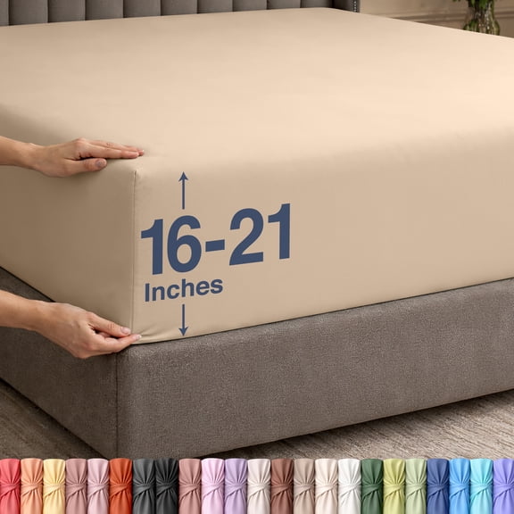 Utopia Bedding Extra Deep Pocket Queen Fitted Sheet, Fits up to 21 Inch Mattress - Hotel Luxury, Soft, Breathable and Comfy - Beige