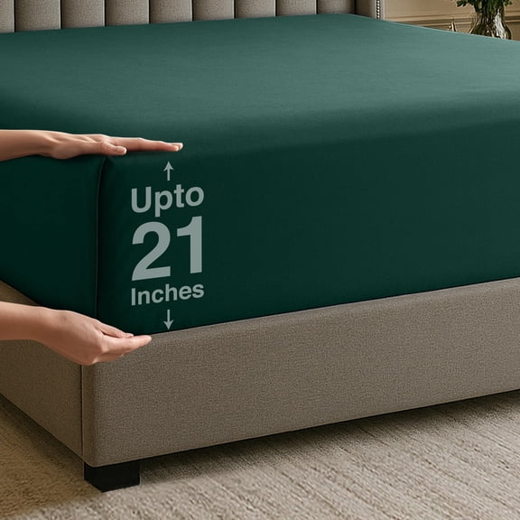 Utopia Bedding Extra Deep Pocket Queen Fitted Sheet, Fits up to 21 Inch Mattress - Hotel Luxury, Soft, Breathable and Comfy - Shrinkage and Fade Resistant - Easy Care Emerald