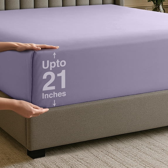 Utopia Bedding Extra Deep Pocket Queen Fitted Sheet, Fits up to 21 Inch Mattress - Hotel Luxury, Soft, Breathable and Comfy - Shrinkage and Fade Resistant - Easy Care Lavender