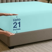 Utopia Bedding Extra Deep Pocket Queen Fitted Sheet, Fits up to 21 Inch Mattress - Hotel Luxury, Soft, Breathable and Comfy - Spa Blue