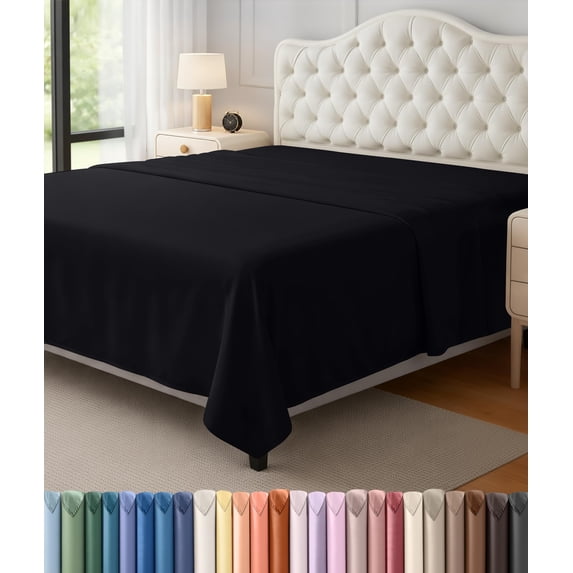 Utopia Bedding Flat Sheet - 1 Pack Queen, Black - Soft Brushed Microfiber Fabric - Shrinkage & Fade Resistant Top Sheet - Easy Care Bed Sheet