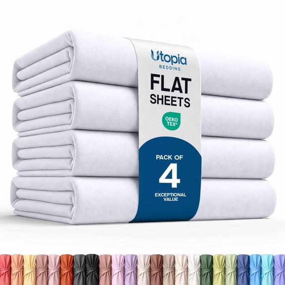 Utopia Bedding Flat Sheets - Pack of 4 - Soft Brushed Microfiber Fabric - Shrinkage & Fade Resistant Top Sheets - Easy Care King, White