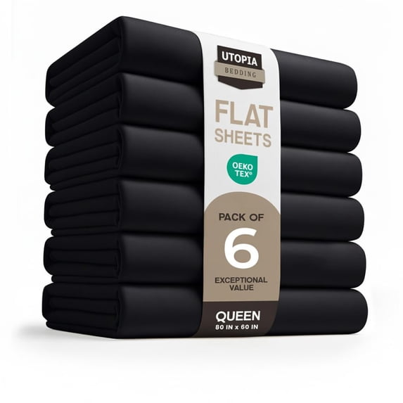 Utopia Bedding Flat Sheets - Pack of 6 - Soft Brushed Microfiber Fabric - Shrinkage & Fade Resistant Top Sheets - Easy Care Queen, Black