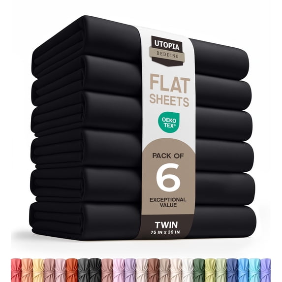Utopia Bedding Flat Sheets - Pack of 6 - Soft Brushed Microfiber Fabric - Shrinkage & Fade Resistant - Easy Care Twin, Black