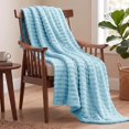 thumbnail image 1 of Utopia Bedding Fluffy Striped Fleece Blanket Washed Blue Throw, 50x60 Inch Warm, Lightweight, Ribbed, Soft, Cozy, Bed, Sofa, Chair, Home Decor, Gift, 1 of 5