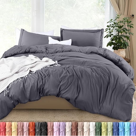 Utopia Bedding Duvet Cover Full Size - 3 Piece with Zipper Closure - 1 Comforter Cover 80X90 Inches & 2 Pillow Shams 20X26 Inches, Grey (Comforter Not Included)