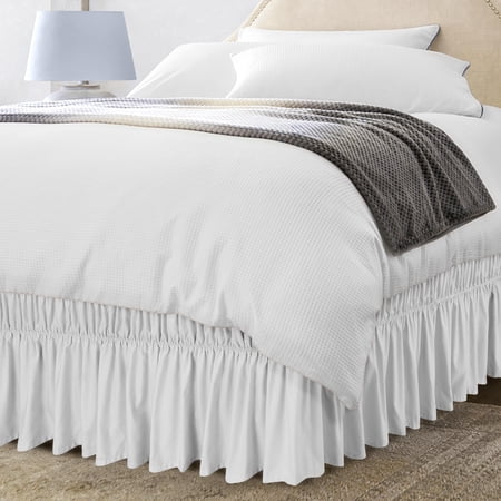 Utopia Bedding Queen Elastic Bed Ruffle - Easy Wrap Around Ruffle - Microfiber Bed Skirt with Adjustable Elastic Belt 16 Inch Tailored Drop - Hotel Quality Bedskirt, Fade Resistant Queen, White