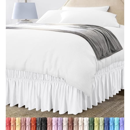 Utopia Bedding Queen Elastic Bed Ruffle - Easy Wrap Around Ruffle - Microfiber Bed Skirt with Adjustable Elastic Belt 16 Inch Tailored Drop - Hotel Quality Bedskirt, Fade Resistant Queen, White