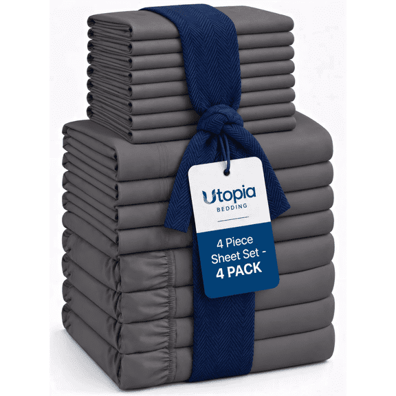 Utopia Bedding Full Sheet Set, Grey, 15" Deep Pocket Microfiber Bed Sheets, 4 Sets (16 Pieces Total)