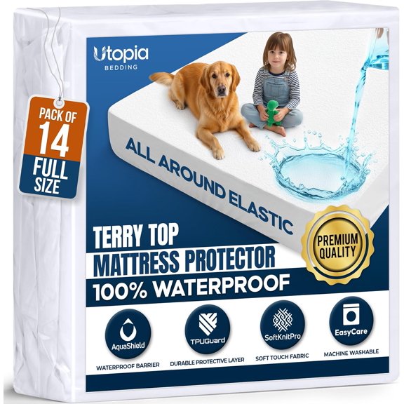 Waterproof Full Size Mattress Protector 14 Pack fits Upto 15" Deep Pocket