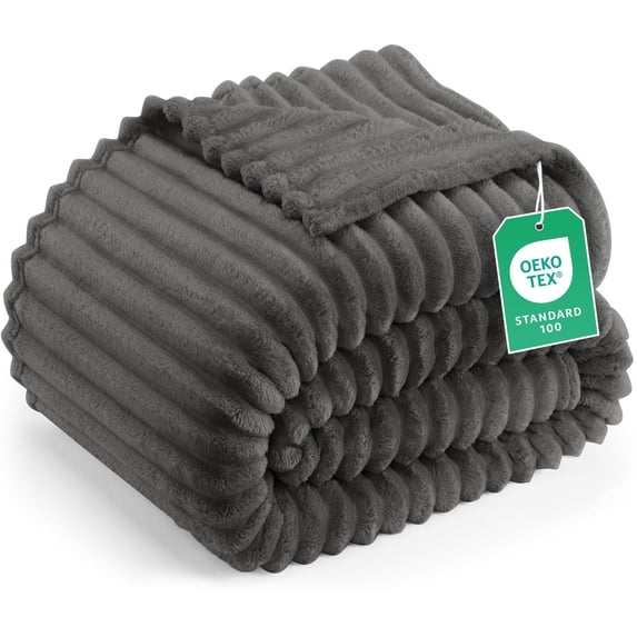 Utopia Bedding Grey Striped Fleece Blanket Queen Size Fluffy, Warm & Lightweight Ribbed Throw for Bed, Sofa & Chair - Soft Cozy Blanket for Home Decor & Gifting (90x90 Inches)