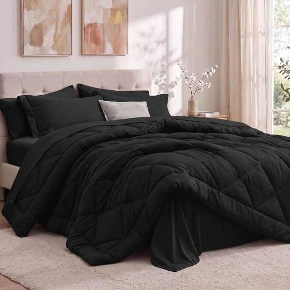 Utopia Bedding King Comforter Set, Bed in a Bag 7 Piece, Black Diamond Quilted Bedding Set, Microfiber Fill, Comforter, Flat Sheet, Fitted Sheet, Pillowcase, Pillow Shams, Machine Washable