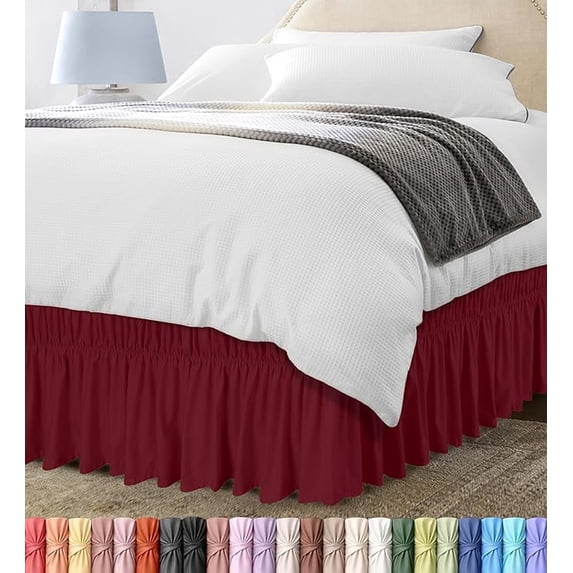 Utopia Bedding Full Elastic Bed Ruffle - Easy Wrap Around Ruffle - Microfiber Bed Skirt with Adjustable Elastic Belt 16 Inch Tailored Drop - Hotel Quality Bedskirt, Fade Resistant (Full, Burgundy)