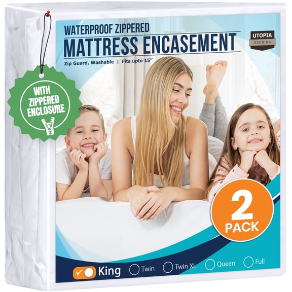 Utopia Bedding King Zippered Mattress Encasement 2 Pack – Waterproof and Bed Bug Proof Six-Sided Protector