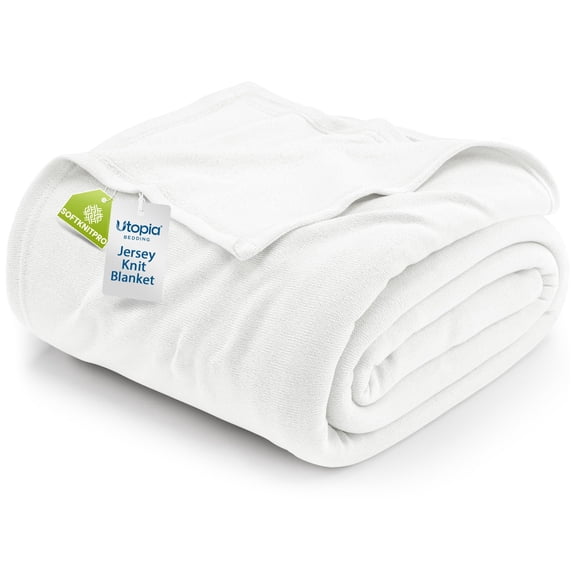 Utopia Bedding Knit Blanket King Size (90x102 Inches, White) Soft Lightweight Jersey Breathable Sweatshirt Blanket for Bed,Couch & Sofa