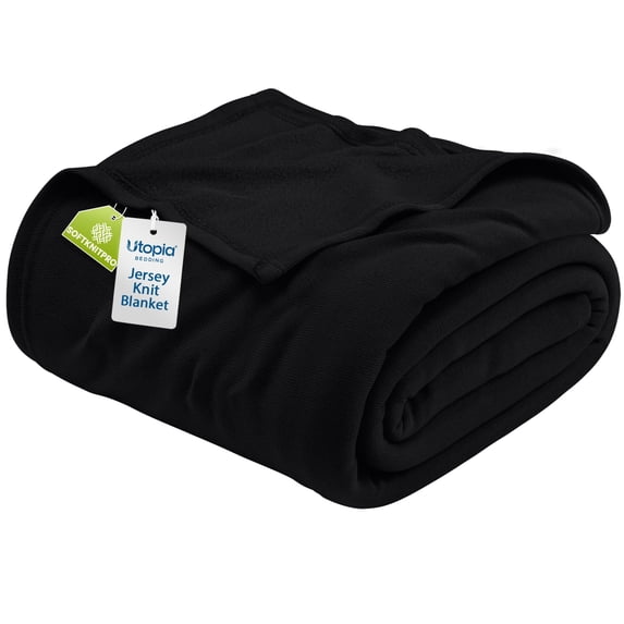 Utopia Bedding Knit Blanket Queen Size (90x90 Inches, Black) Soft Lightweight Jersey Breathable Sweatshirt Blanket for Bed,Couch & Sofa