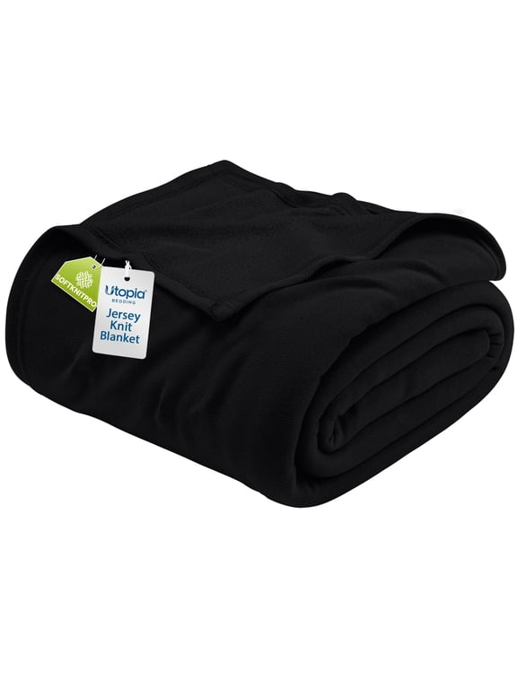 Knit Blanket Queen Size (90x90 Inches, Black) Soft Lightweight Jersey Breathable Sweatshirt Blanket for Bed,Couch & Sofa