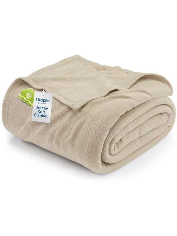 Knit Blanket Queen Size (90x90 Inches, Camel) Soft Lightweight Jersey Breathable Sweatshirt Blanket for Bed,Couch & Sofa