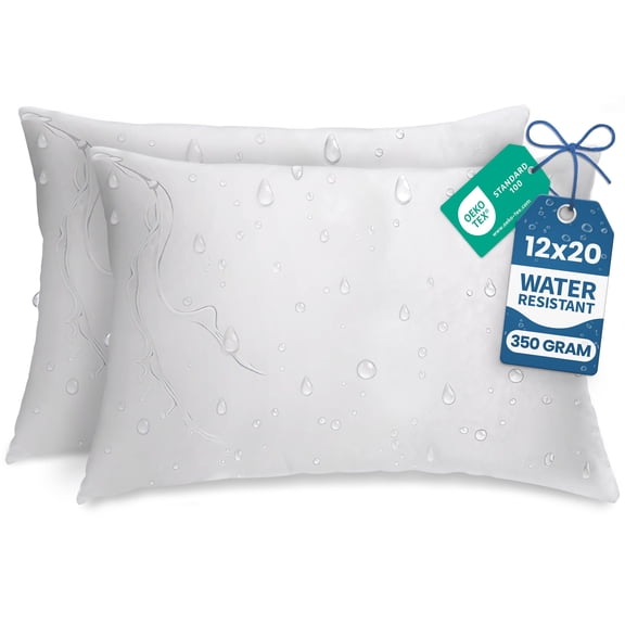 Utopia Bedding Outdoor Pillow Inserts 12 x 20 Inches (Pack of 2, White), Water Resistant Garden Throw Pillows for Patio and Porch Furniture