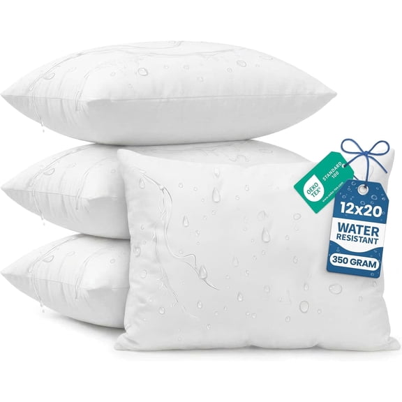 Utopia Bedding Outdoor Pillow Inserts 12 x 20 Inches (Pack of 4, White), Water Resistant Garden Throw Pillows for Patio and Porch Furniture