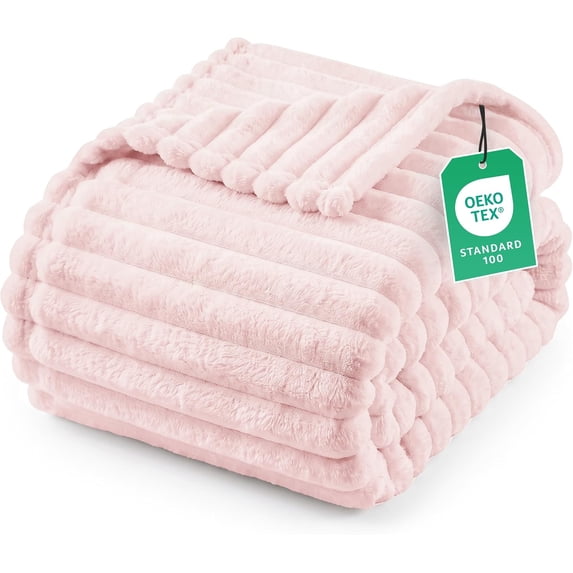 Utopia Bedding Pink Striped Fleece Blanket Twin Size – Fluffy, Warm & Lightweight Ribbed Throw for Bed, Sofa & Chair - Soft Cozy Blanket for Home Décor & Gifting (60x80 Inches)