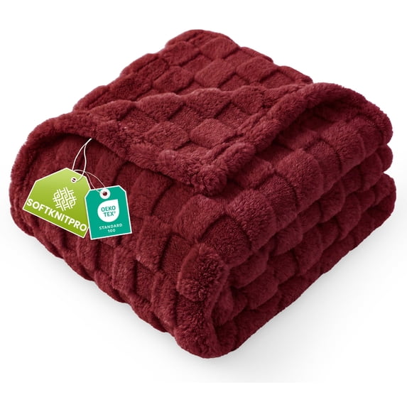 Utopia Bedding Plush Checkered Fleece Blanket Burgundy Queen, 90x90 Inch Travel Friendly, Soft Cozy Throw Blanket for Couch, Sofa, Bed - Home Decor Gift for Kids, Women and Men
