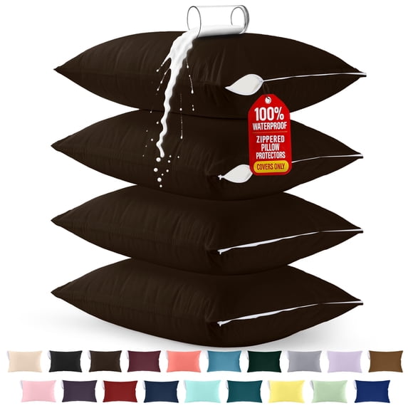 Utopia Bedding Premium 100% Waterproof Pillow Protectors with Zipper Queen Size Set of 4, Bed Bug and Dust Mite Proof Zippered Pillow Covers, Pillow Encasement Cases, Burgundy