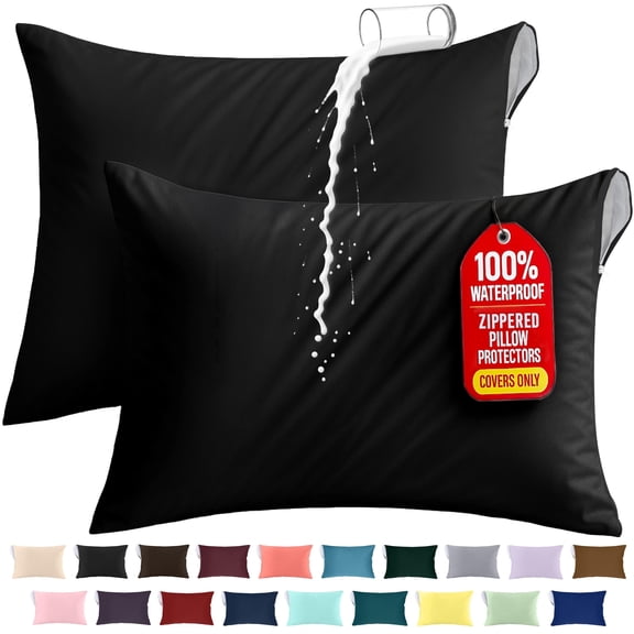 Utopia Bedding Premium 100% Waterproof Pillow Protectors with Zipper Queen Size (Set of 2), Bed Bug and Dust Mite Proof Zippered Pillow Covers, Pillow Encasement Cases, Black