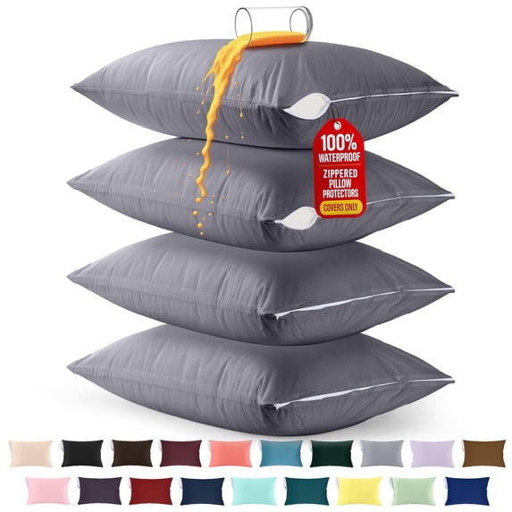 Utopia Bedding Premium 100% Waterproof Pillow Protectors with Zipper King Size (Set of 4), Bed Bug and Dust Mite Proof Zippered Pillow Covers, Pillow Encasement Cases, Gray