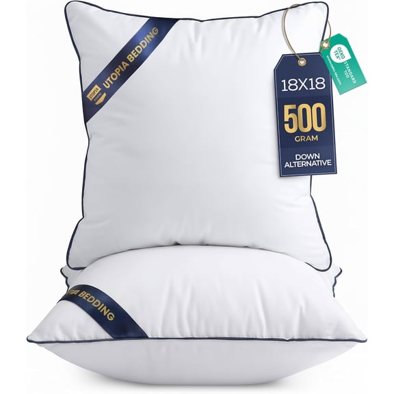 Utopia Bedding Premium Microfiber Decorative Pillows 2-Pack, 18x18 inches White, Throw pillow Inserts, Fluffy Cusion for Bed, Sofa & Couch