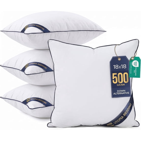 Utopia Bedding Premium Microfiber Decorative Pillows 4-Pack, 18x18 inches White, Throw pillow Inserts, Fluffy Cusion for Bed, Sofa & Couch